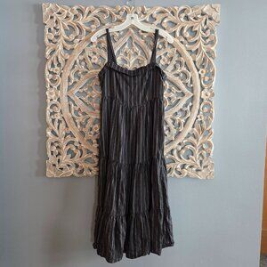 PAIGE Santibel black grey Stripe Tiered Sleeveless Square Neck Midi Dress Size M